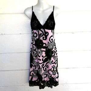Peter Alexander Women's Pink Black Floral Slip Dress Lace Detail XS